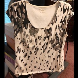 Ann Taylor Petite Large Beaded Spotted Blouse